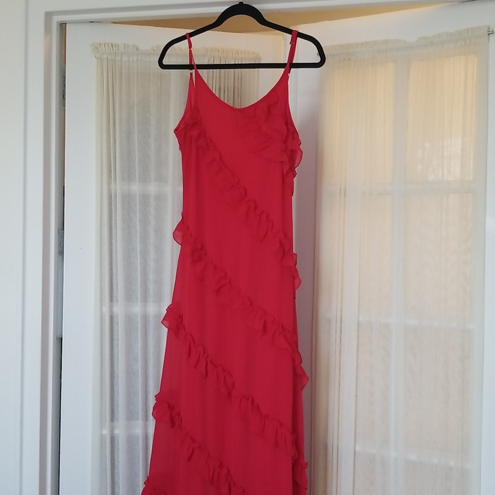 Red Dress Chiffon Feel(polyester) Fully Lined. New And Never Worn